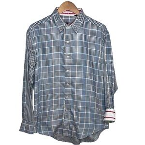 Robert Graham Blue Houndstooth Button Up Dress Shirt Men Size Large